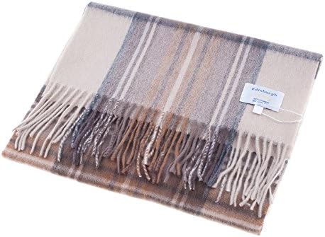 Edinburgh 100% Cashmere Wide Scottish Tartan Luxury Scarf Stewart Natural Dress (One Size)