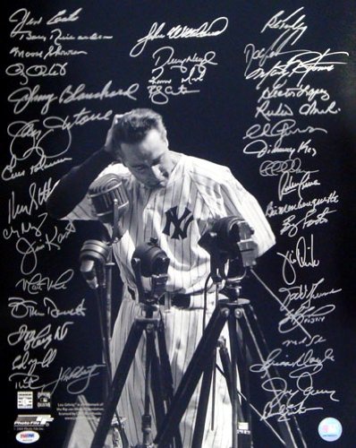 New York Yankees Greats Multi Signed Autographed/Hand Signed 16x20 Gehrig Photo (38 Signatures) Bobb