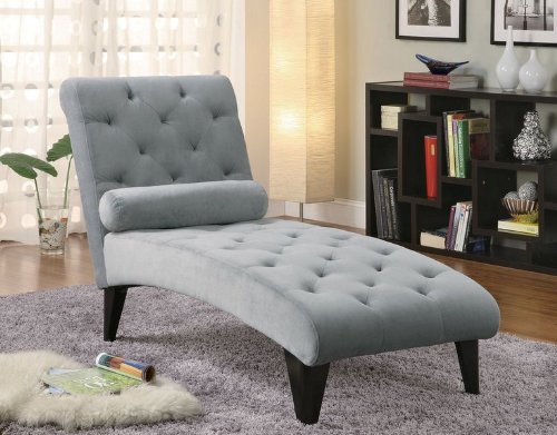 Grey Velour Button-Tufted Chaise