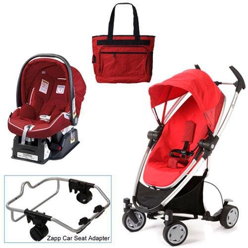Quinny Rebel Red Zapp Xtra Travel System with Peg Perego Geranium Red Car Seat Diaper Bag