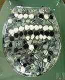 Lucite Black & White Stone Marble Style Bathroom Toilet Seat