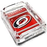 Picture Carolina Hurricanes Glass Ashtray - Dimensions 3 Inch x 4 Inch - Simulated Black Velvet Botton