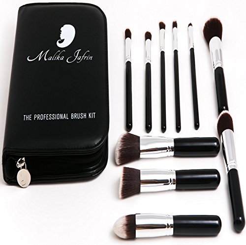 Malika Jafrin, Makeup Brush Set, Premium 10 Piece Professional Kabuki Kit for Your Cosmetic Needs (Face & Eye), Brushes for Foundation (Cream, Powder, & Mineral), Blush, Concealer, Bronzer & More