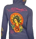 ED HARDY Geisha Fur Hoodie Sweatshirt Plus Size Purple