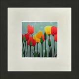 Susho, King Silk Art Handmade Silk Embroidery - Colorful tulips - White Mat Framed Regular Size 16009WB