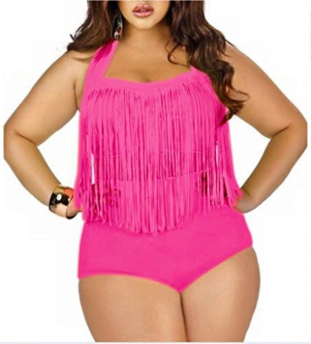 GOBUBBY Plus Size Fringe Retro High Waist Bikini Vintage Swimwear Swimsuit