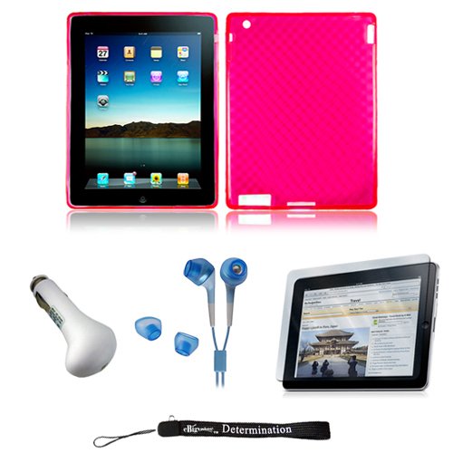 Argyle Pink Flexible TPU non-stretchable Silk Premium Durable Protective Skin for Apple iPad 2 Tab Tablet 2nd Generation + Includes a High Quality and Durable Anti Glare Screen Protector, will prevent from any scratches and dirt going to your iPad Touch Screen + Includes a Car Charger and High Quality Earphones Headphones