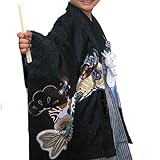 七五三≪選べる10タイプ≫ 男の子5歳アンサンブル(着物+羽織)105cm《特注品》/1(兜に源氏車・黒) 七五三≪選べる10タイプ≫ 男の子5歳アンサンブル(着物+羽織)105cm《特注品》/1(兜に源氏車・黒)