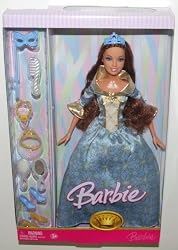 Barbie Princess Doll with Elegant Blue and Gold Masquerade Ball Gown and Accessories (1 Each)