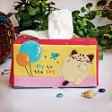 [Cat & Balloon] Embroidered Applique Fabric Art Tissue Box Cover Holder (8.7*4.5*4.5)