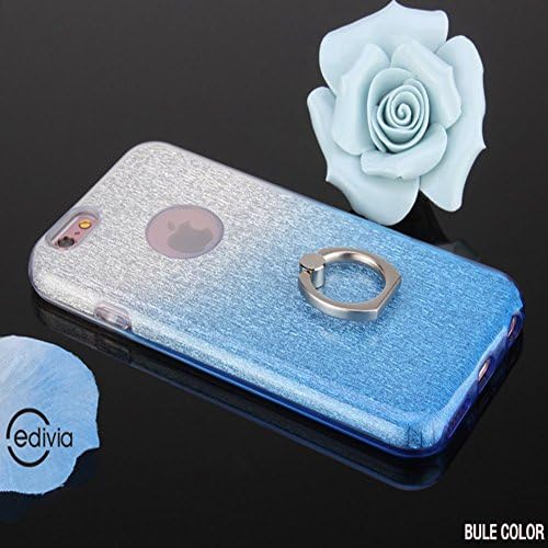 iphone 6/6s plus Cove Case,4 colors Shiny Bling Sparkle 3 Layer case glitter gradual change iPhone Case with fingerring for iphone 6/6s plus 5.5 inch (blue 5.5)