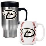 Arizona Diamondbacks Primary Logo Stainless Steel Travel Mug and Gameball Ceramic Mug Set