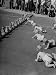 Babies Crawling Toward a Mobile Row of Stuffed Rabbits During the 8th Annual Diaper Service Derby Photographic Poster Print by Cornell Capa, 12x16