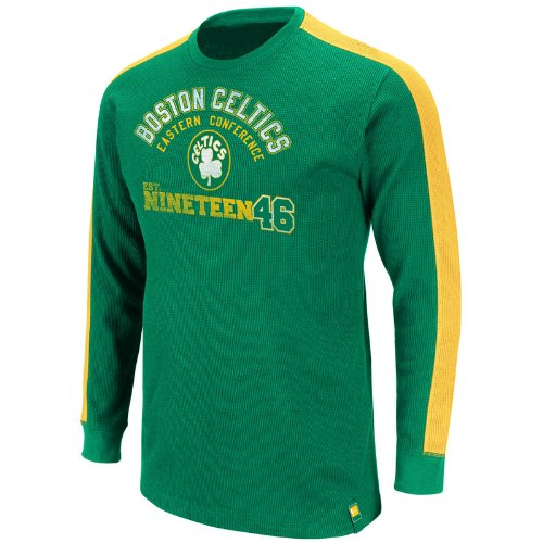 NBA Men's Boston Celtics Crush Hour Long Sleeve Crew Neck Thermal Tee, Kelly Green/Yellow Gold, Medium
