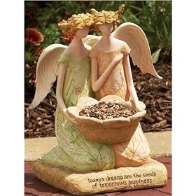 15 Angel Blossoms Two Kneeling Angels Garden Birdfeeder by Roman