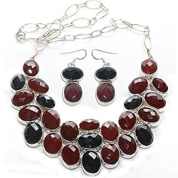 Necklace with Earring Sterling Silver Black Onyx Gemstone Jewelry
