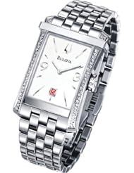 Ladies Bulova Winslow Large Rectangle Diamond Bezel Stainless Steel Watch