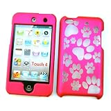 Apple iPod Touch 4th Generation Snap On Protector Hard Case "Pink Paw Prints" Design