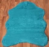 Small Teal Blue Faux Sheepskin Style Fur Rugs Washable Non-Slip 70x100cm
