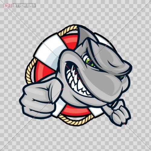 Decal Shark On The Beach Lifesaver R Size: 5 X 4.5 Inches Vinyl color print