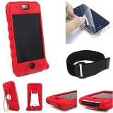 Apple iPhone 4gb 8gb Ultra Grip Ribbed Red Silicone Skin kit - 15 Workout Armband - Full Screen Protector - Video Kickstand - Belt-clip (Compatible with 1st Generation ONLY)