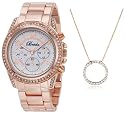 Breda Women's 2288-rosegold.necklace "Meredith" Collection Eternity Necklace and Rhinestone Metal Watch Gift Set
