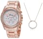 Breda Women's 2288-rosegold.necklace "Meredith" Collection Eternity Necklace and Rhinestone Metal Watch Gift Set