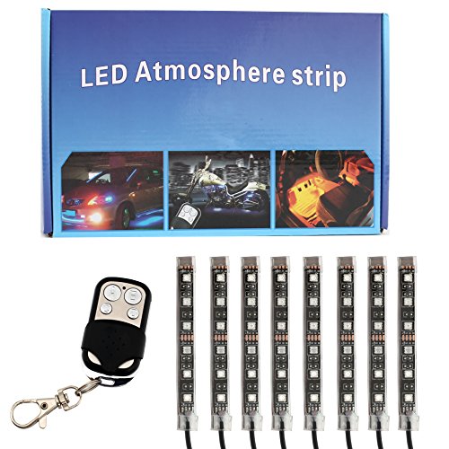 Exlight Motorcycle LED Strip Light Kit Motorcycle Parts with Wireless Remote Controller -Multi Colors-Multi-option-Easy to Install- Pack of 8 LED Strips