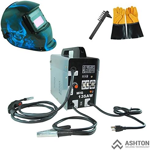 Commercial 115v Mig 130 135 Amp Automatic Feed Flux Core Gasless Welder Mig-135aw Helmet AWT-FG1 Kit