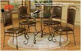 ROUND GLASS TOP DINING SET W. 4 DARK BROWN CHAIRS