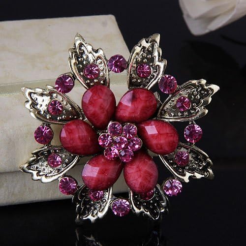 JADE Olines Antique Style Female Brooches Purplish Red Rhinestones Crystals Pearls Flower Petals Leaves Brooches Pin Clips