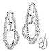 .925 Sterling Silver CZ Diamond Dangling Circle Hoop Earrings