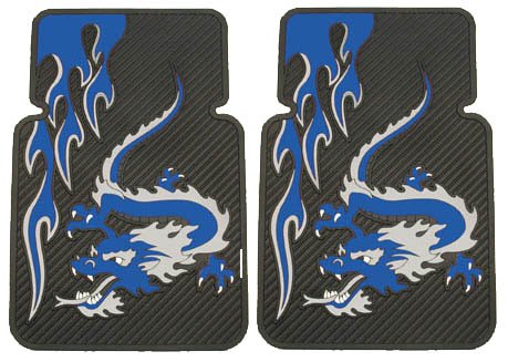 Blue Fire Flame Dragon 2 Pc Floor Mats Set