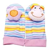 Happy Cherry ベビー用 ソックス 靴下 ラトルソックス ガラガラ付き マスコット付き ギフト ストライプ 保温 可愛い 出産祝い 男女兼用 ママが安心（カバ、 0～３歳）