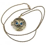 Vintage Round Owl Locket Necklace Retro