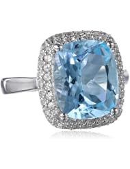 Sterling Silver 6.8cttw Blue Topaz and Created White Sapphire Ring