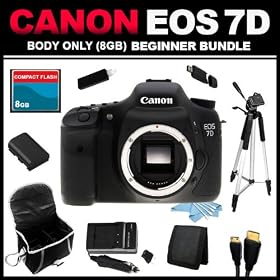 Canon EOS 7D 18 MP CMOS Digital SLR Camera with 3-Inch LCD (Body Only) (8GB Beginner Bundle Kit) includes Battery, Charger, Case, Memory Card, Memory Card Wallet, HDMI Cable, Full Size Tripod, USB Card Reader, Cleaning Kit - 3814B004