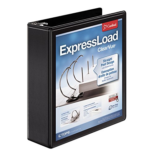 Cardinal 2 Inch D-Ring Binder, 3 ExpressLoad Rings, ClearVue Customizable Cover, Black (49121)