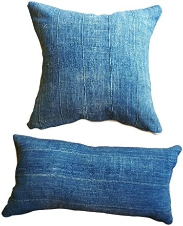Denim Blue African Mud Cloth Throw Pillow