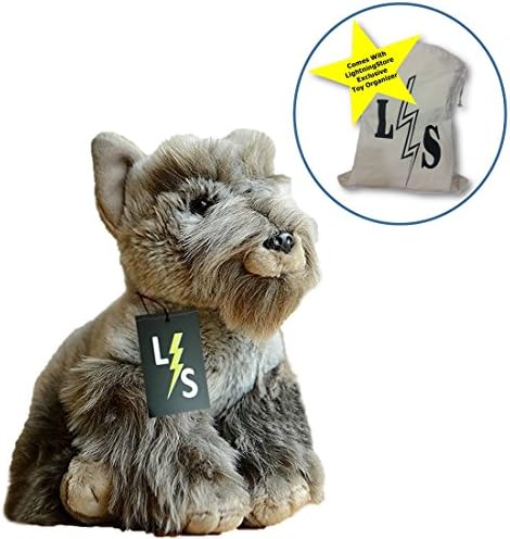 LightningStore Adorable Cute Gray Grey Schnauzer Puppy Dog Stuffed Animal Doll Realistic Looking Plush Toys Plushie Children's Gifts Animals + Toy Organizer Bag Bundle