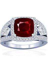 Platinum Cushion Cut Ruby Ring With Sidestones
