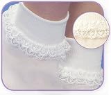 Girls Fancy Double Lace Ivory Socks