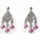 Sterling Silver Earrings with Pink CZ - Size: 49mm