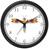 Product details for Multicolored No.1 Dragonfly or Dragon Fly - JP Wall Clock by WatchBuddy Timepieces (Black Frame)