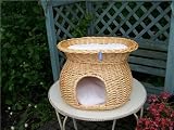 CAT DOG PET WICKER BED BASKET 2 TIER WITH FUR CUSHION