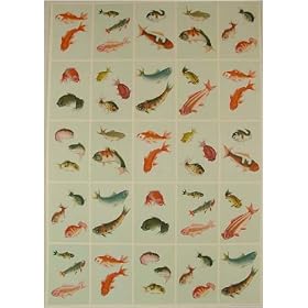 Koi Fish Carp Images Cavallini Wrap or Decoupage paper,vintage poster print