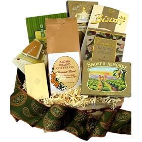Christmas, All Occasion Harvest Gold Kona Coffee & Tea Gift Basket, Ground Coffee