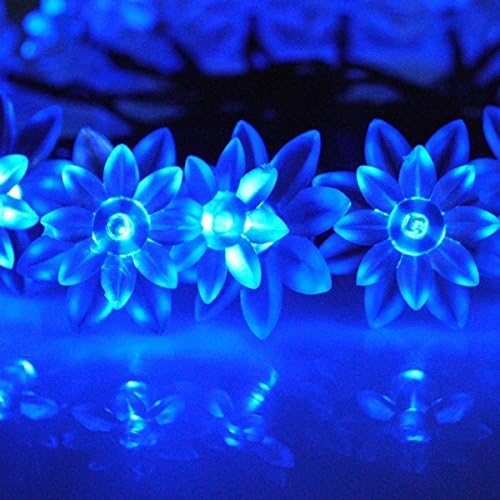 E-Light Solar Fairy String Lights 16.4ft 20 LED Double Lotus Decorative Lights for Outdoor, Gardens, Lawn, Patio, Christmas Trees, Weddings, Parties, Indoor and Outdoor Use (20 LED Blue)