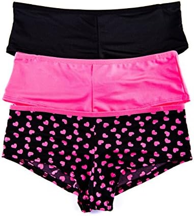 Junior's 3 Pack Hipster Panties (Medium, Black/Pink Hearts)