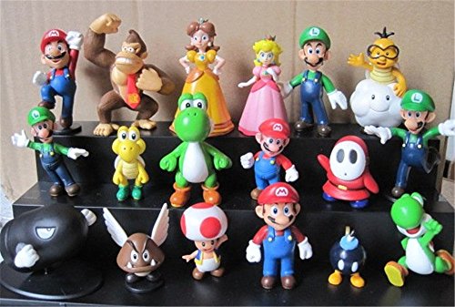 Oliasports super mario brothers action figures set (18 piece), 2"